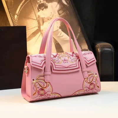 Artful Embroidered Leather Shoulder Bag